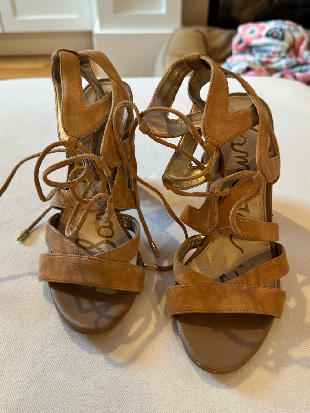 Sam Edelman yardley Women's Tan Suede Lace-Up High Heel Sandals 8